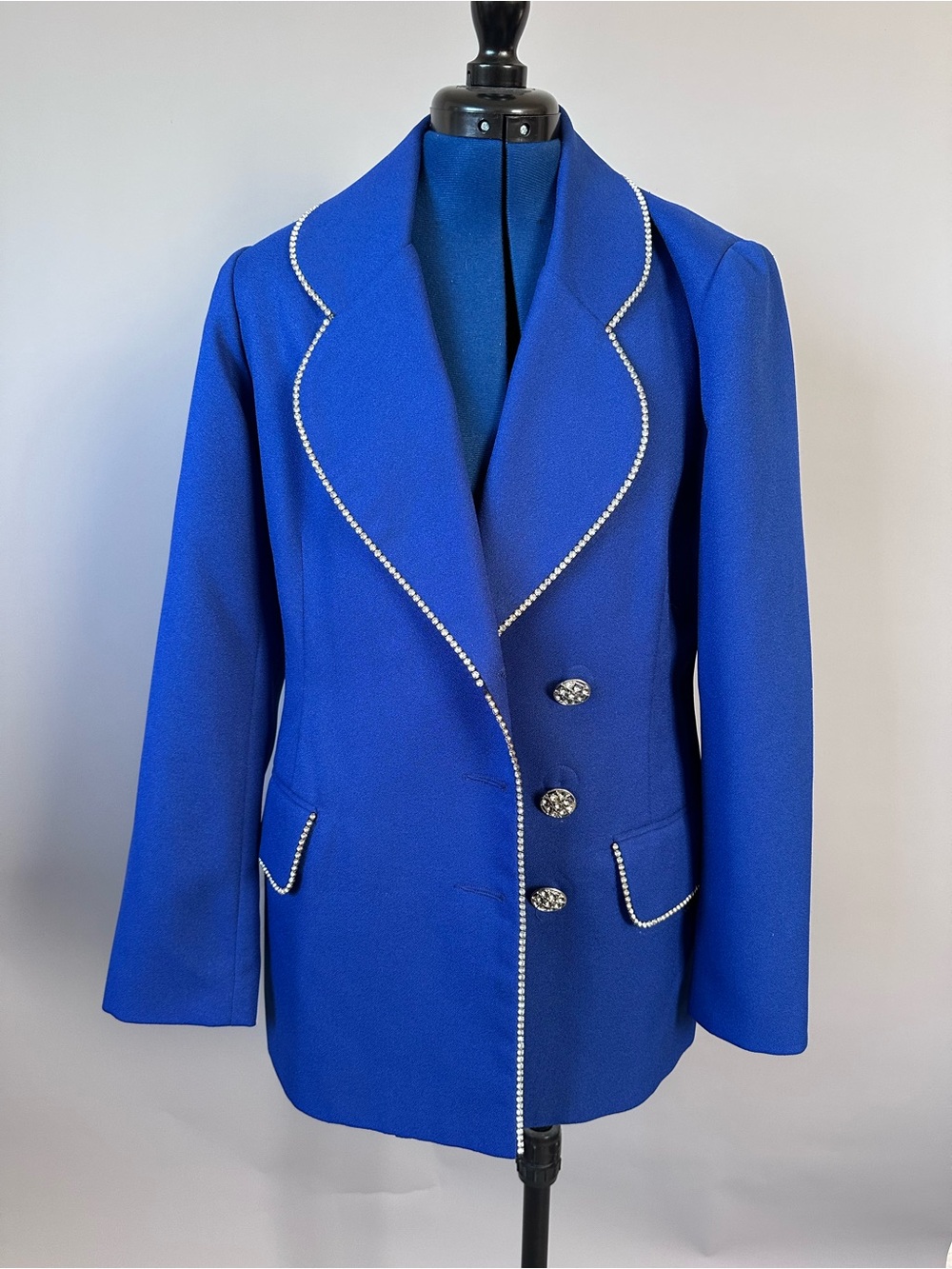 Vintage 90’s Royal Blue Women's Blazer with Rhinestone Trim